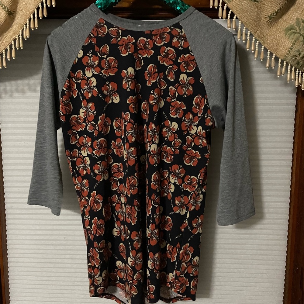 Lularoe Randy Hawaii flower plumeria baseball tee raglan top S